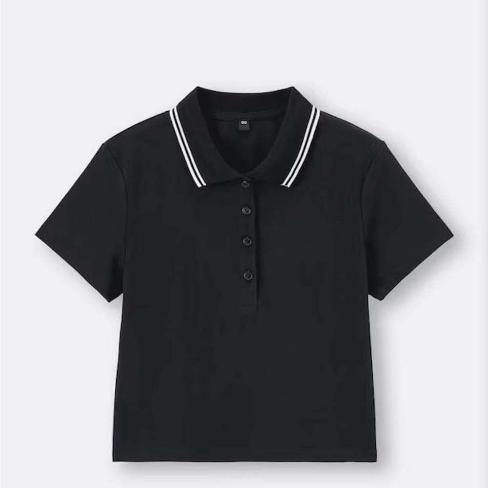 GU Lined Polo Shirt in Black with White Trim XS